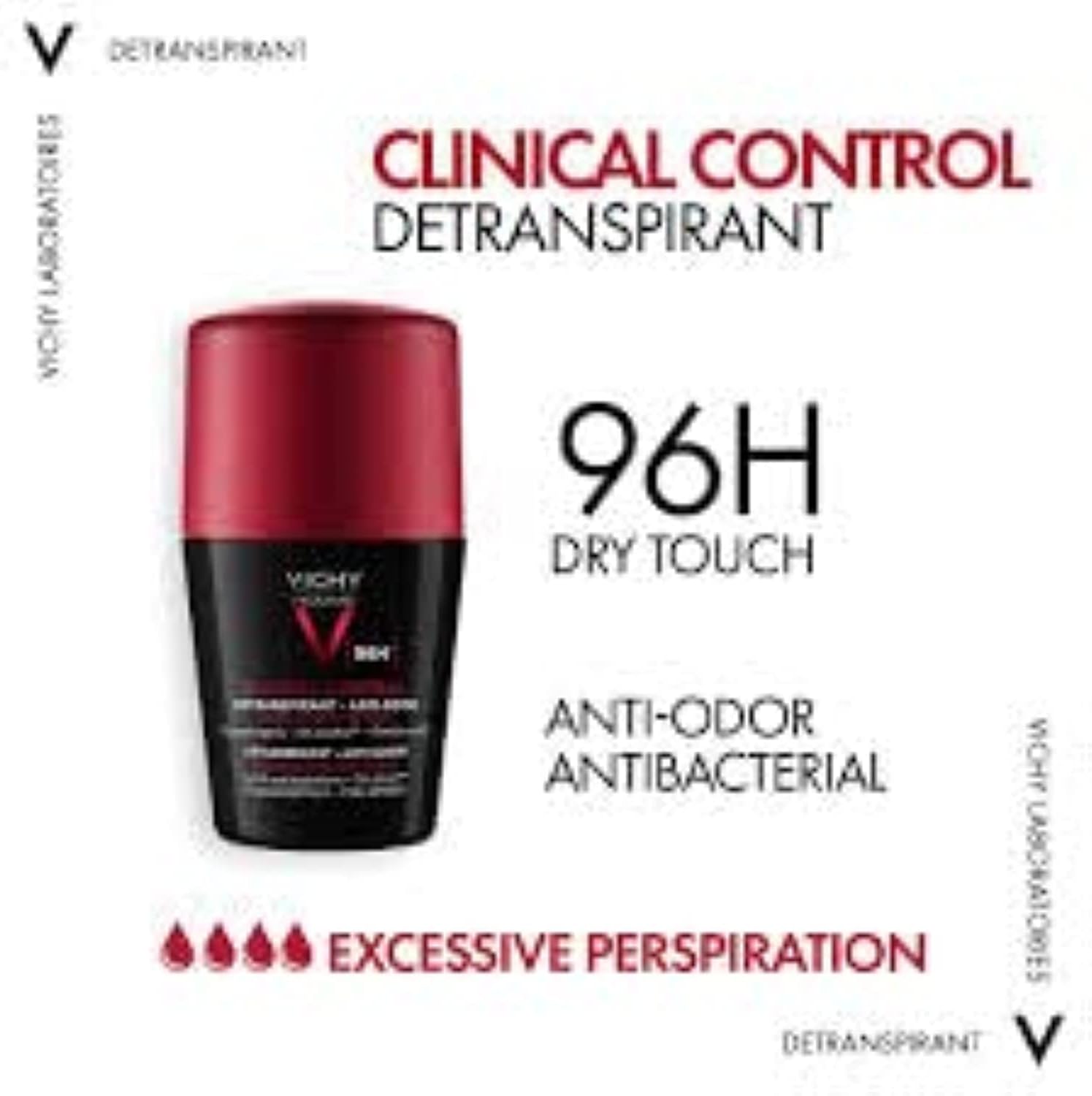 Vichy Men's Clinical Control 96HR Protection Anti-Perspirant Roll On Deodorant 50ml