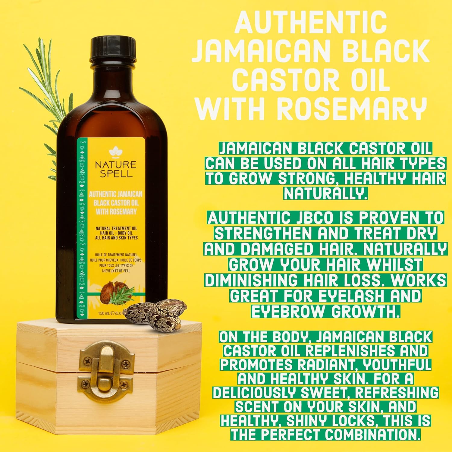 Nature Spell Authentic Jamaican Black Castor Oil with Rosemary for Hair & Body 150 ml