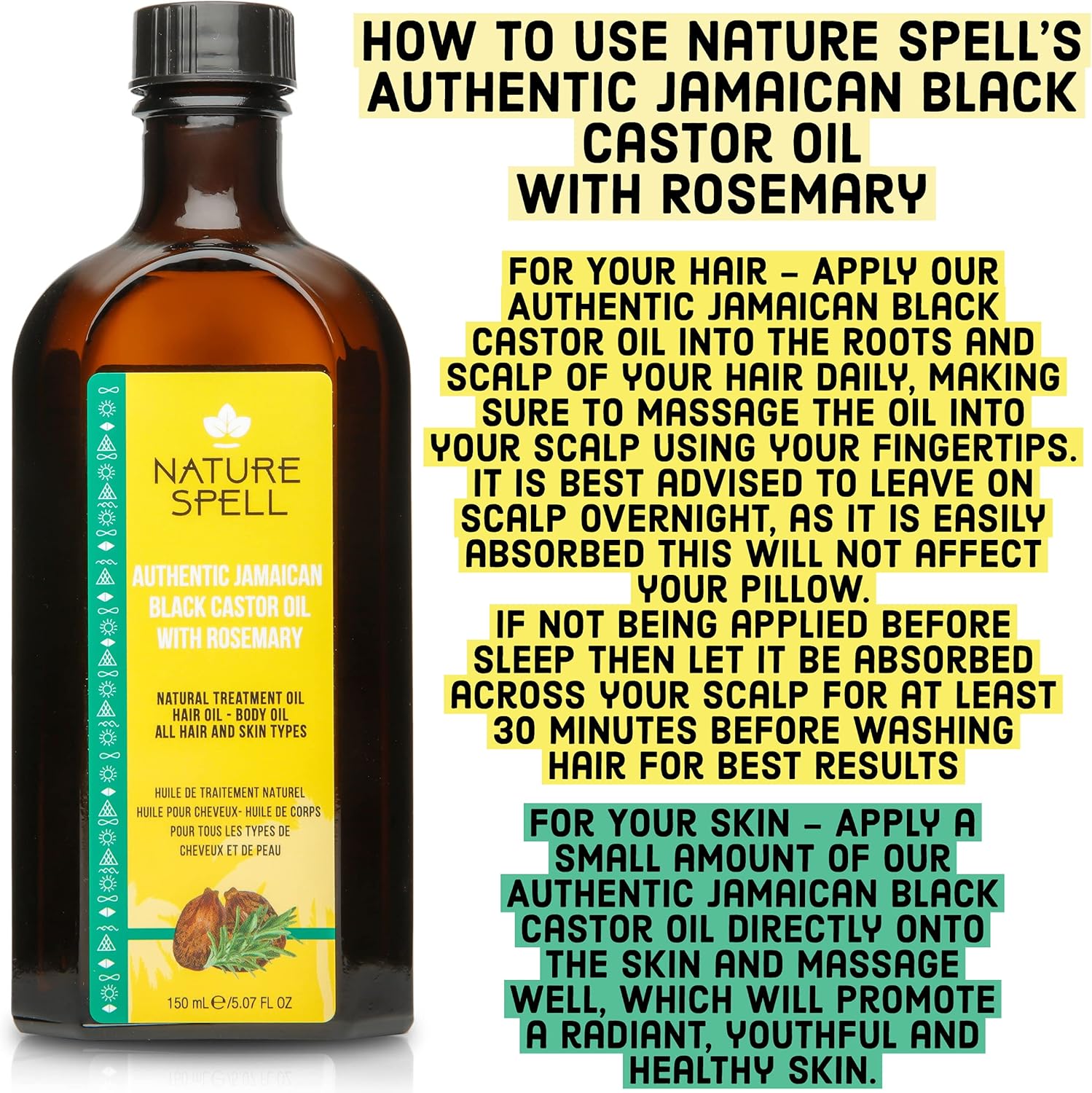 Nature Spell Authentic Jamaican Black Castor Oil with Rosemary for Hair & Body 150 ml